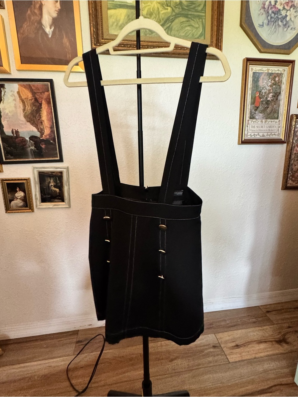 Zara Black Suspender Mini Skirt with Gold Button Accents M